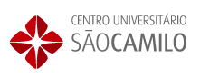 Descrição do logo: À esquerda uma forma geométrica em formato de um trevo vermelho de quatro folhas e à direita em letras cinzas lê-se: Centro Universitário São Camilo.